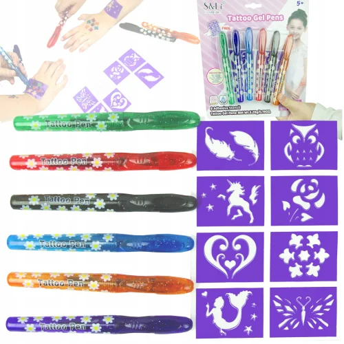 DŁUGOPISY ŻELOWE KREATYWNY ZESTAW DO ROBIENIA TATUAŻY PISAKI ŻELOWE TATUAŻU