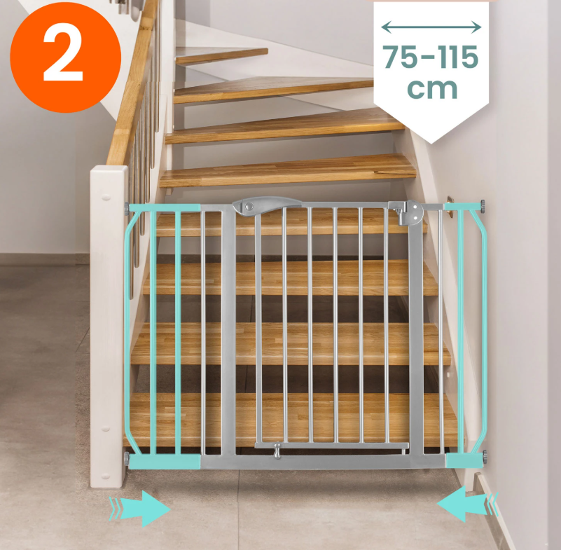 Barierka zabezpieczająca rozporowa barierka na schody dla dzieci 75-115 cm szara