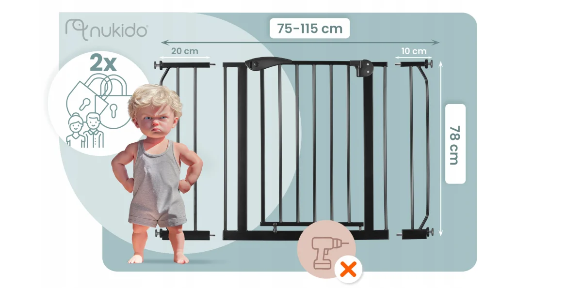 Bramka na schody barierka zabezpieczająca rozporowa dla dzieci 75-115cm czarna