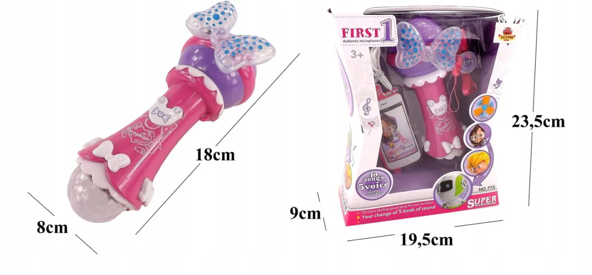 Mikrofon 10 piosenek mp3 kabel smycz światła 775r