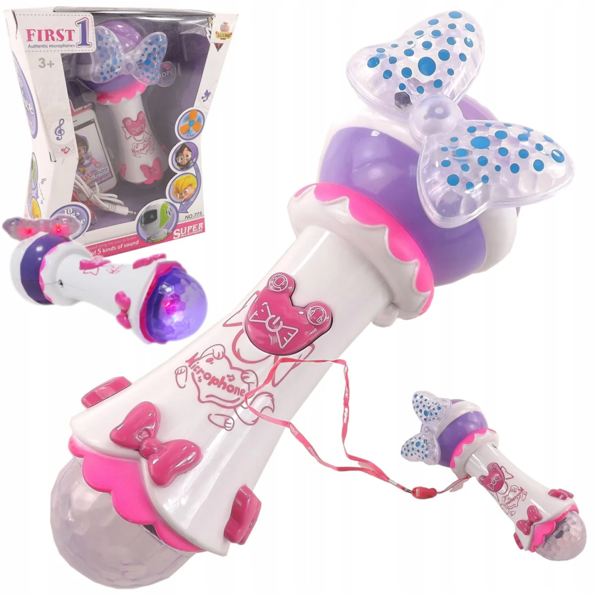 Mikrofon 10 piosenek mp3 kabel smycz światła 775