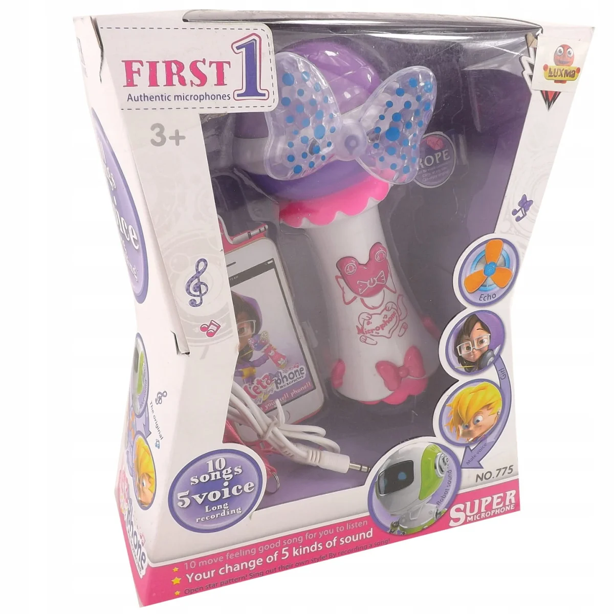 Mikrofon 10 piosenek mp3 kabel smycz światła 775