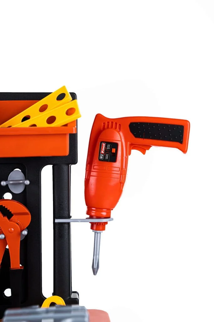 Warsztat zestaw małego majsterkowicza dla chłopca dzieci + piła + młotek + wiertarka + narzędzia 2 latka 3 latka 4 latka pomarańczowy  twojadzidzia 11.jpg