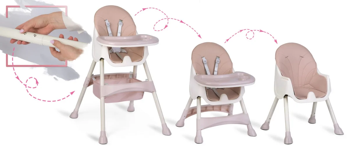 Krzesełko do karmienia ze stolikiem Milo różowe