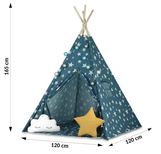 Namiot tipi dla dzieci ze światełkami - niebieski