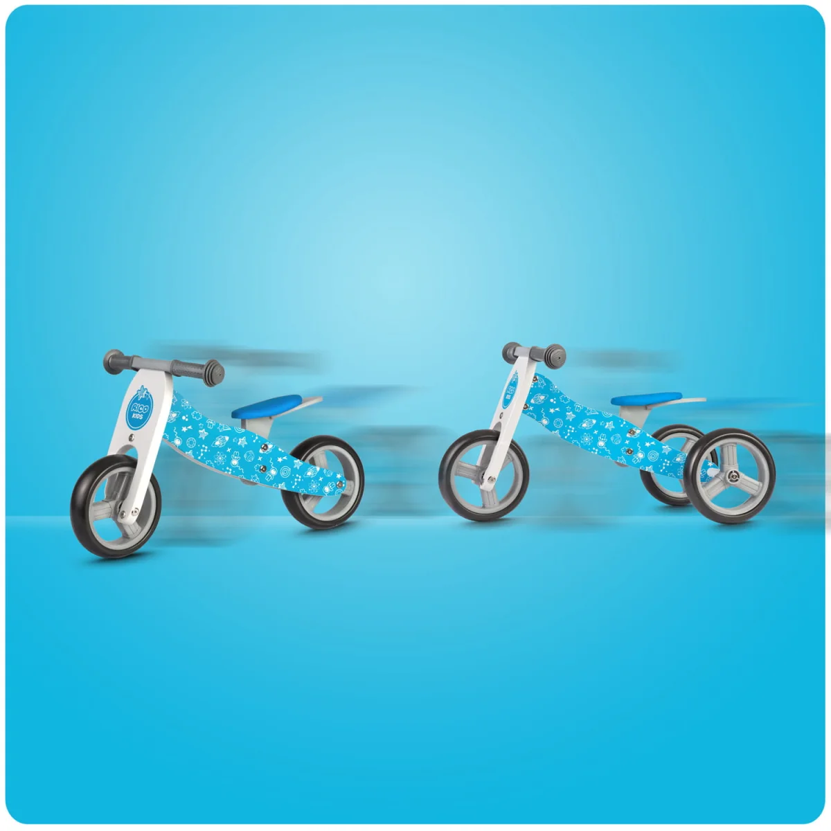Rowerek biegowy drewniany 2w1 niebieski Ricokids RC-616