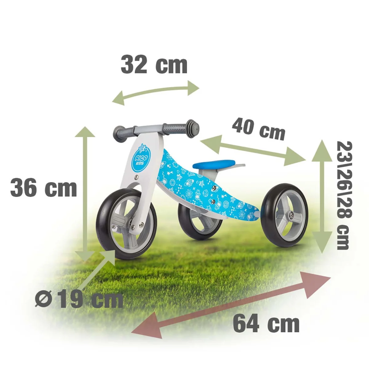 Rowerek biegowy drewniany 2w1 niebieski Ricokids RC-616