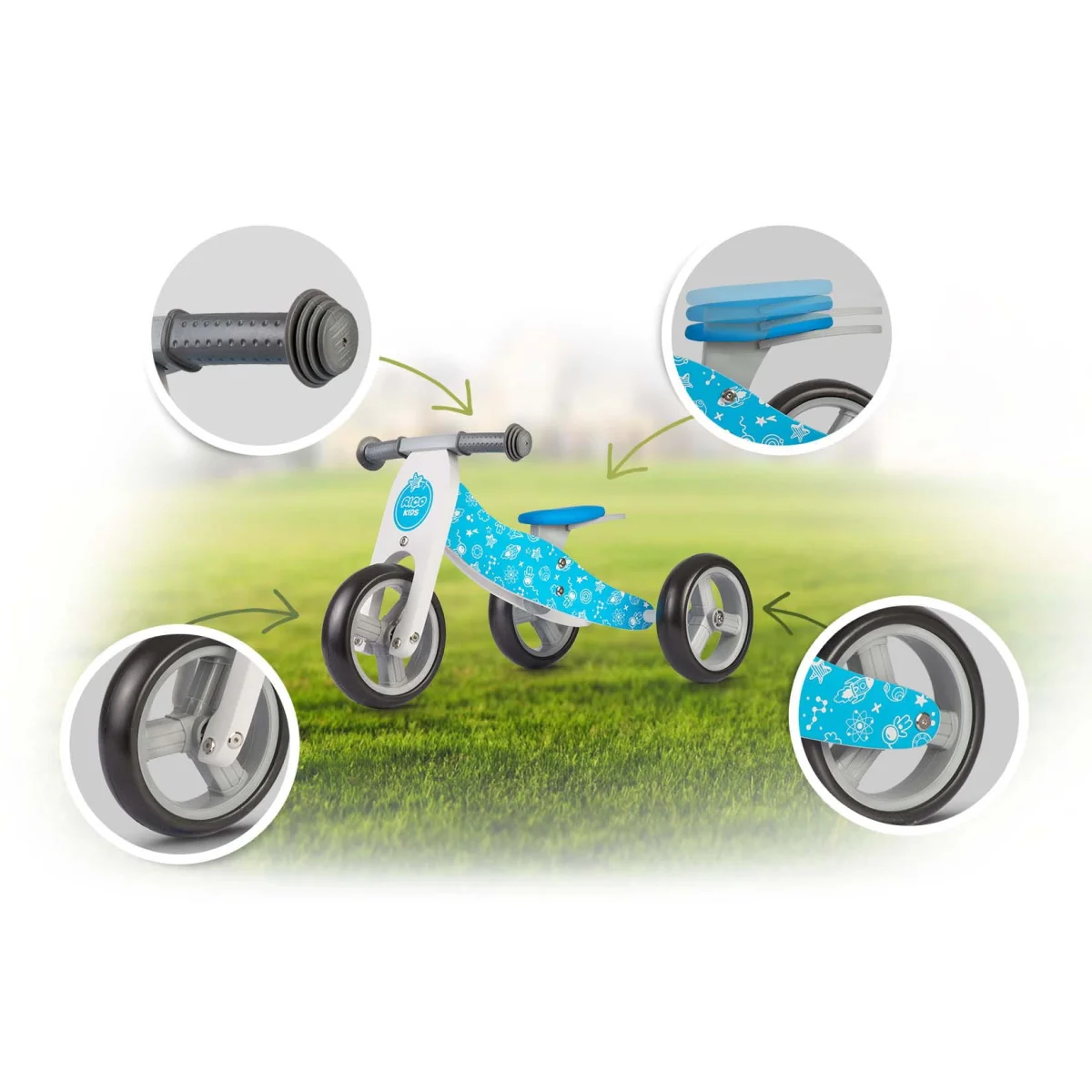 Rowerek biegowy drewniany 2w1 niebieski Ricokids RC-616