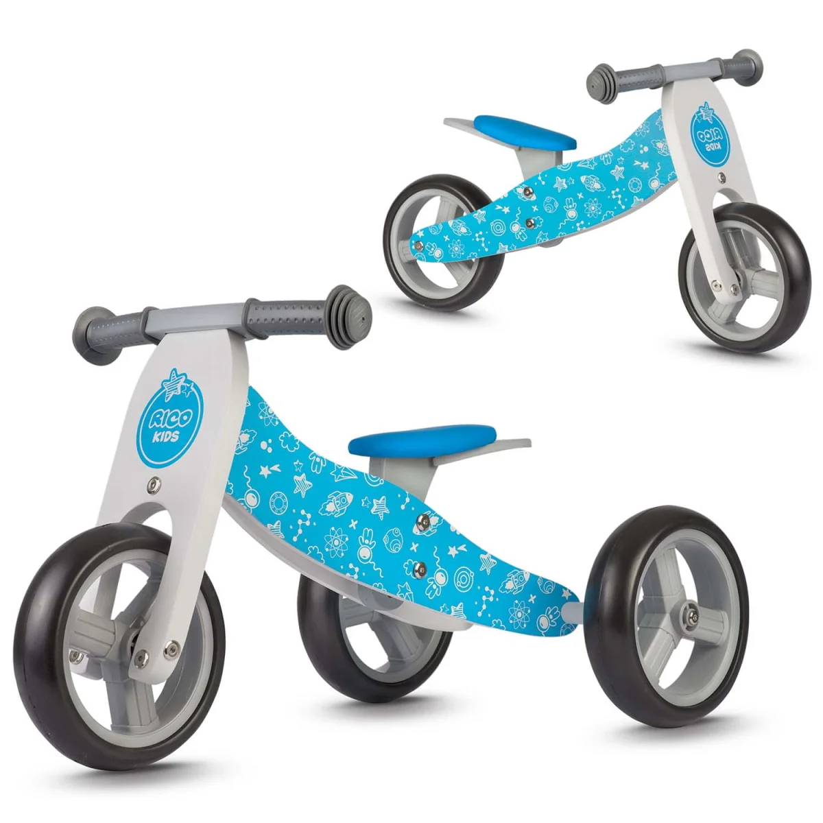 Rowerek biegowy drewniany 2w1 niebieski Ricokids RC-616