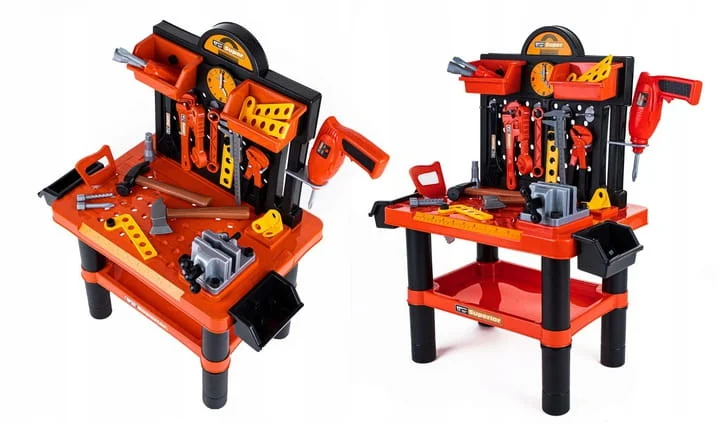Warsztat zestaw małego majsterkowicza dla chłopca dzieci + piła + młotek + wiertarka + narzędzia 2 latka 3 latka 4 latka pomarańczowy  twojadzidzia 13.jpg