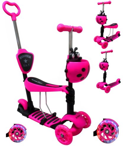 Hulajnoga JR RÓZOWA  Jeździk 5w1 R-Sport Świecące koła LED