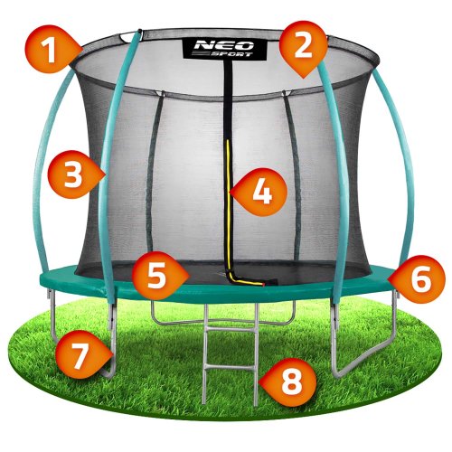 Trampolina ogrodowa 10ft/312cm z siatką, profilowanymi słupkami i drabinką Neo-Sport