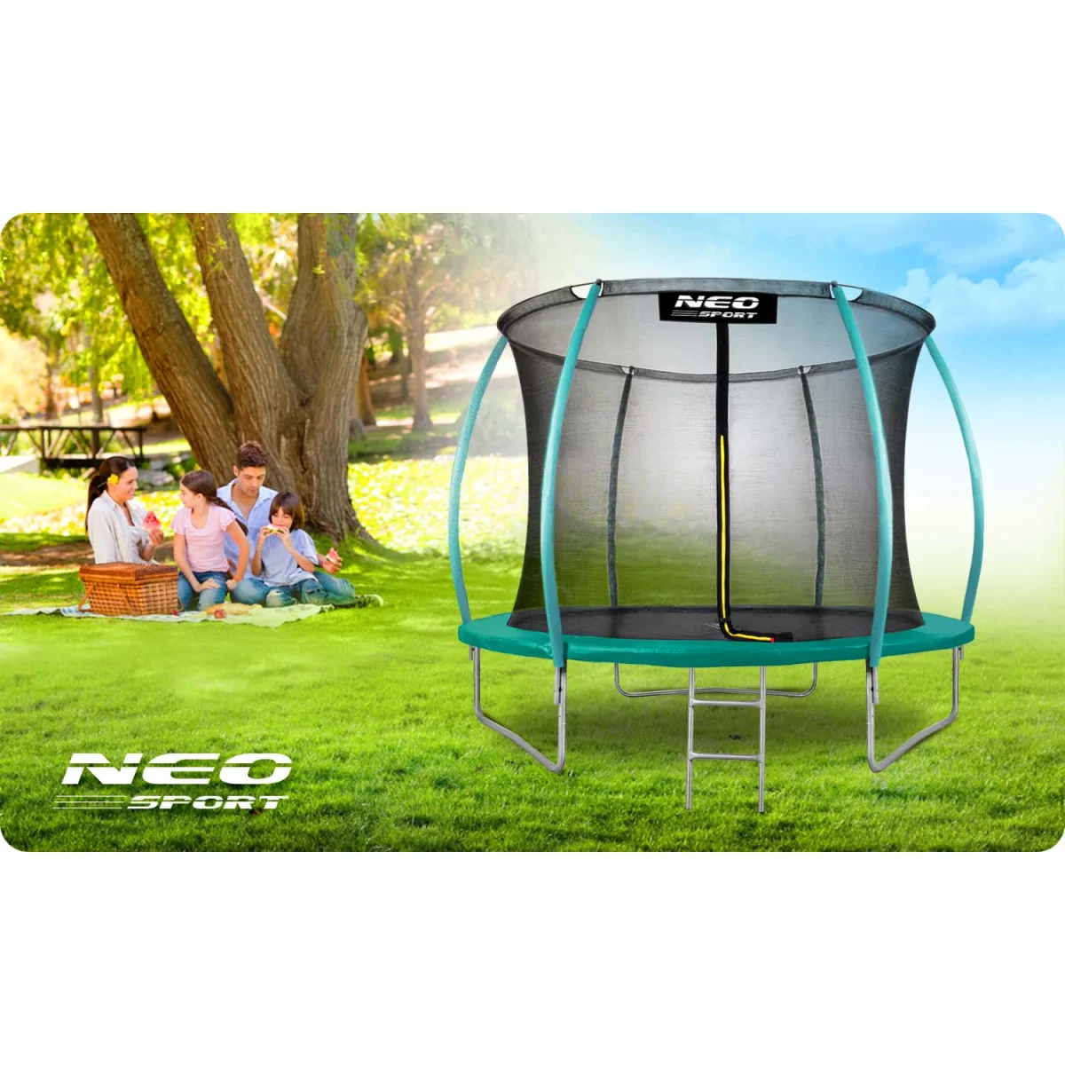 Trampolina ogrodowa 10ft/312cm z siatką, profilowanymi słupkami i drabinką Neo-Sport