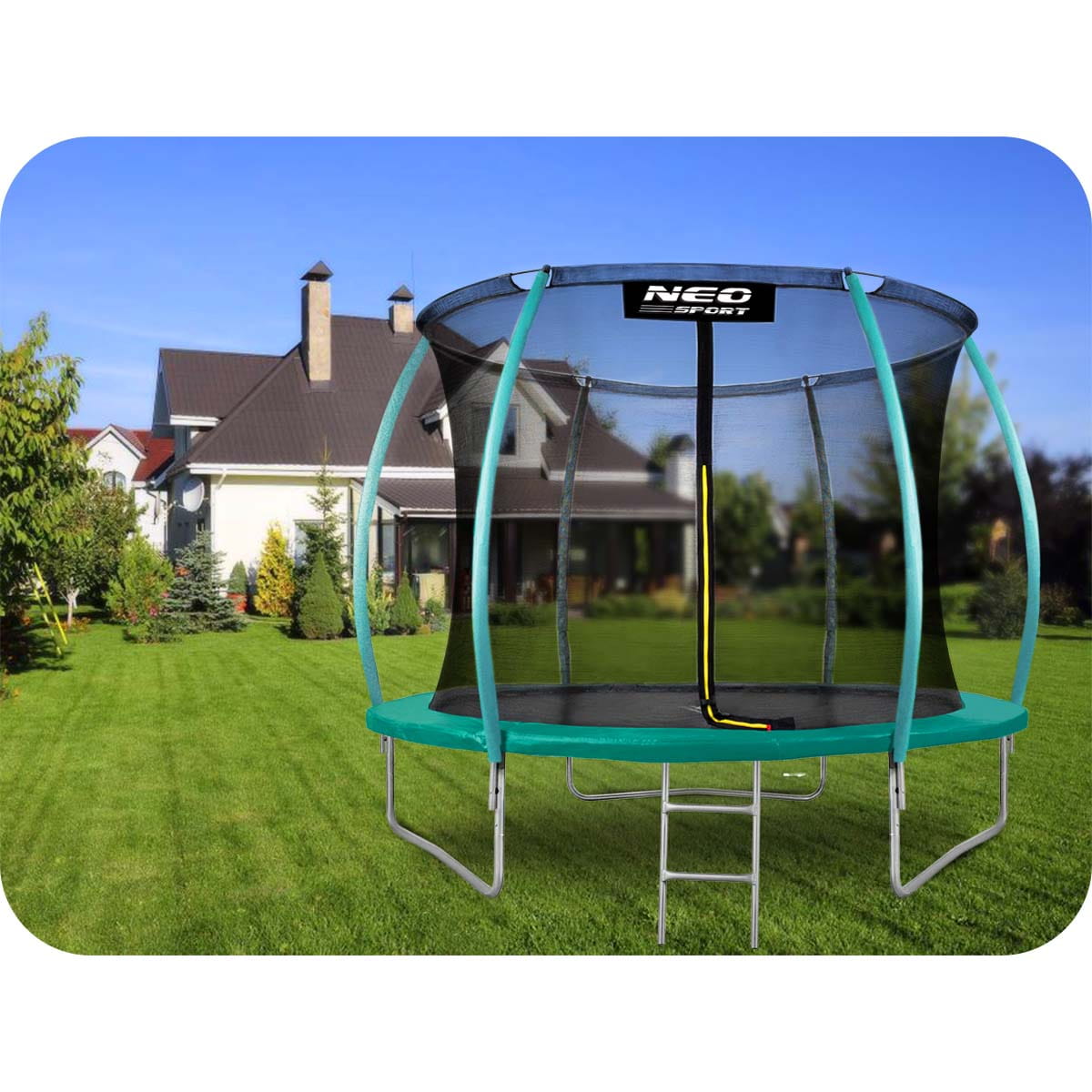 Trampolina ogrodowa 10ft/312cm z siatką, profilowanymi słupkami i drabinką Neo-Sport