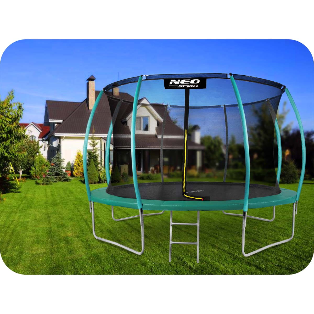 Trampolina ogrodowa 12ft/374cm z siatką, profilowanymi słupkami i drabinką Neo-Sport