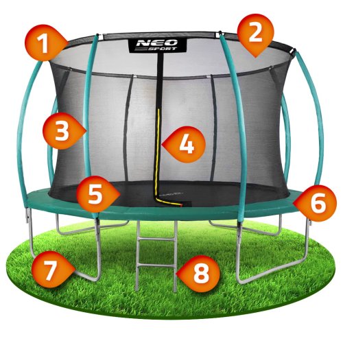 Trampolina ogrodowa 14ft/435cm z siatką, profilowanymi słupkami i drabinką Neo-Sport