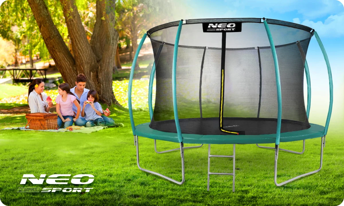 Trampolina ogrodowa 14ft/435cm z siatką, profilowanymi słupkami i drabinką Neo-Sport