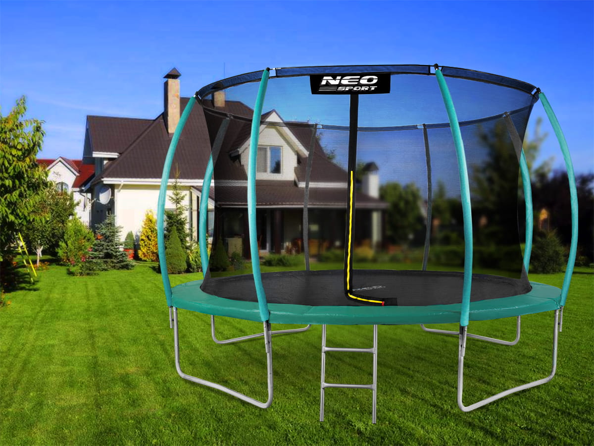 Trampolina ogrodowa 14ft/435cm z siatką, profilowanymi słupkami i drabinką Neo-Sport
