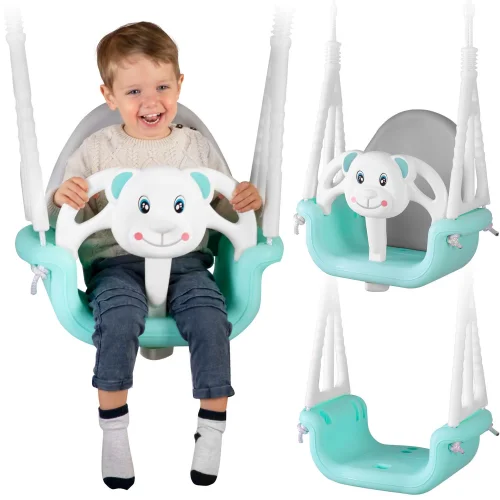 Huśtawka kubełkowa Miś 3w1 Ricokids turkusowa 