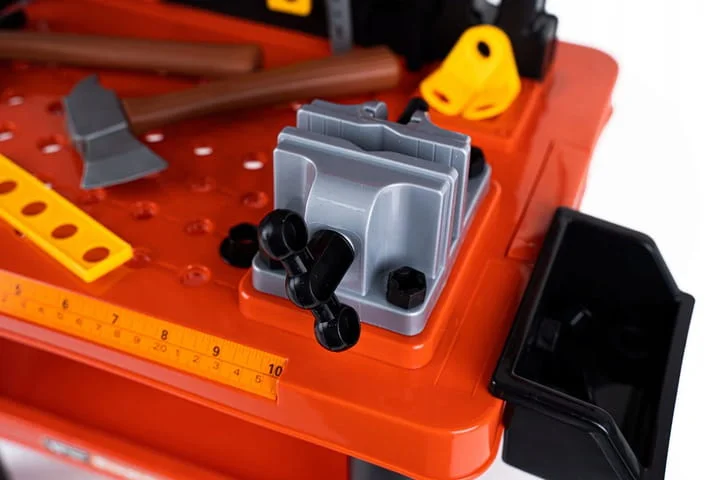 Warsztat zestaw małego majsterkowicza dla chłopca dzieci + piła + młotek + wiertarka + narzędzia 2 latka 3 latka 4 latka pomarańczowy  twojadzidzia 9.jpg