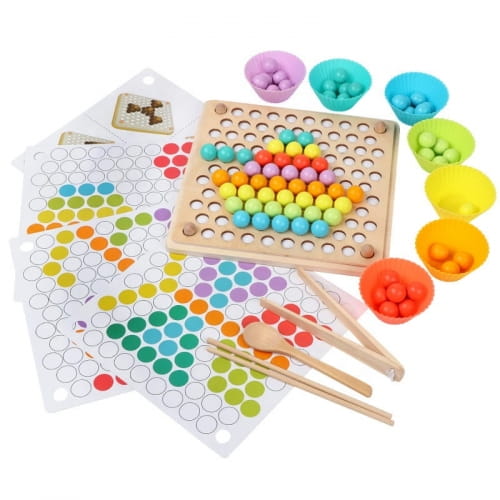 drewniana układanka montessori mozaika kulki puzzle