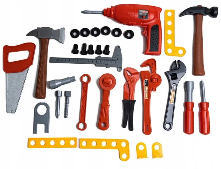 Warsztat zestaw małego majsterkowicza dla chłopca dzieci + piła + młotek + wiertarka + narzędzia 2 latka 3 latka 4 latka pomarańczowy  twojadzidzia 14.jpg