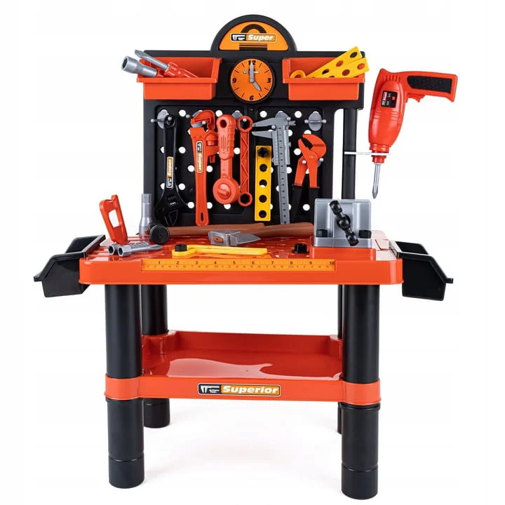 Warsztat zestaw małego majsterkowicza dla chłopca dzieci + piła + młotek + wiertarka + narzędzia 2 latka 3 latka 4 latka pomarańczowy  twojadzidzia 7.jpg