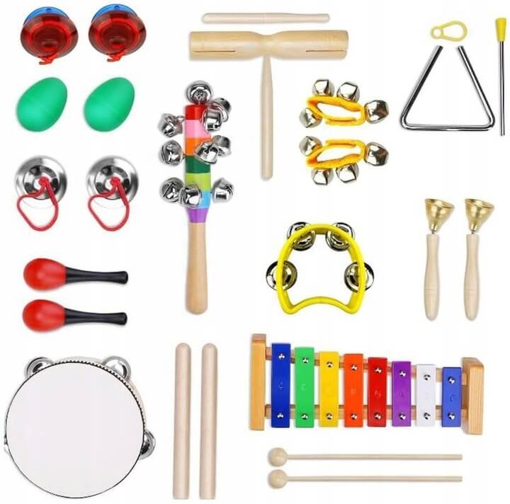 drewniane instrumenty dla dzieci cymbałki flet zestaw bebenek gwizdek.jpg