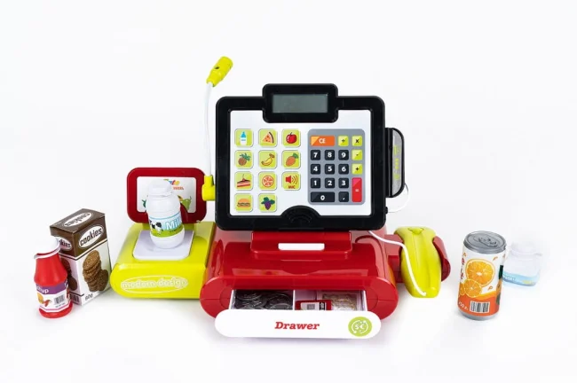 supermarket kasa sklepowa z mikrofonem