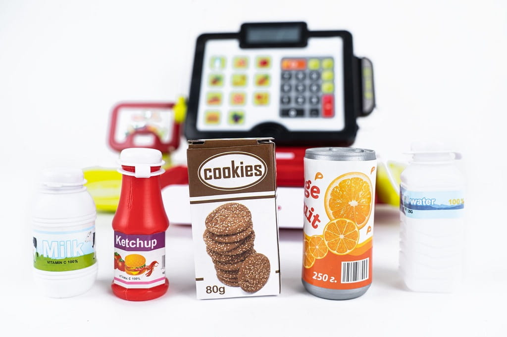 supermarket kasa sklepowa z mikrofonem
