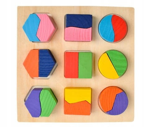 3 x drewniane układanki figury montessori 48el
