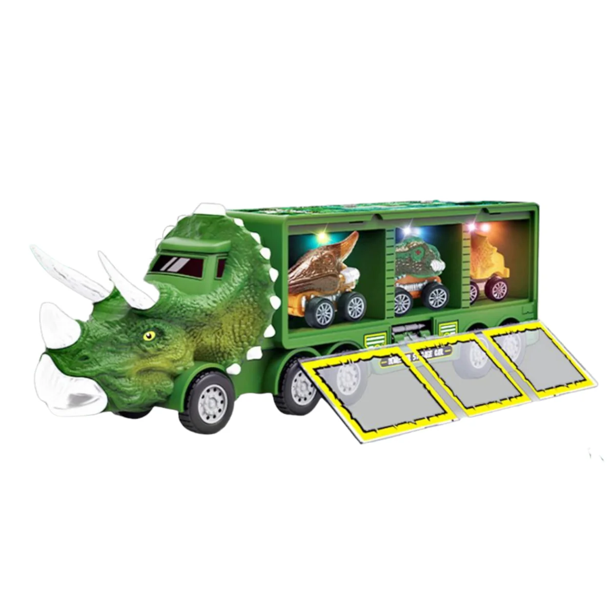 Ciężarówka tir laweta otwierana dla chłopca + 3 auta dinozaury