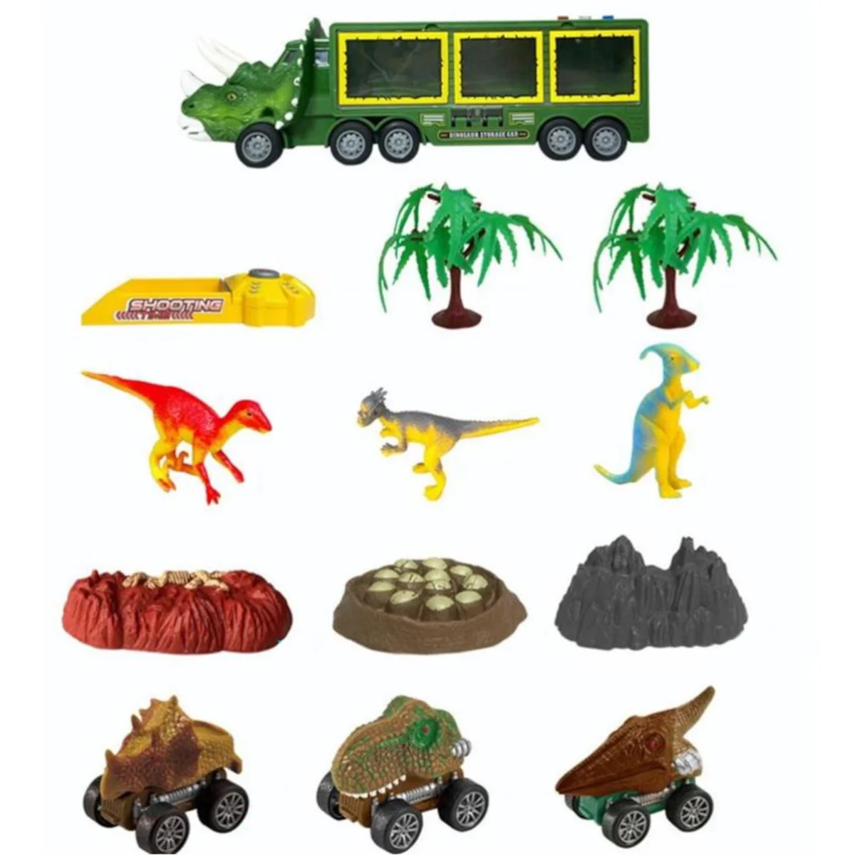 Ciężarówka tir laweta otwierana dla chłopca + 3 auta dinozaury