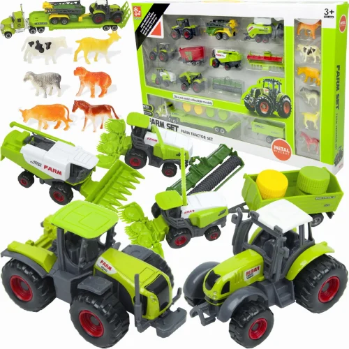 Pojazdy rolnicze zestaw farmer traktory kombajn przyczeka zwierzęta maszyny