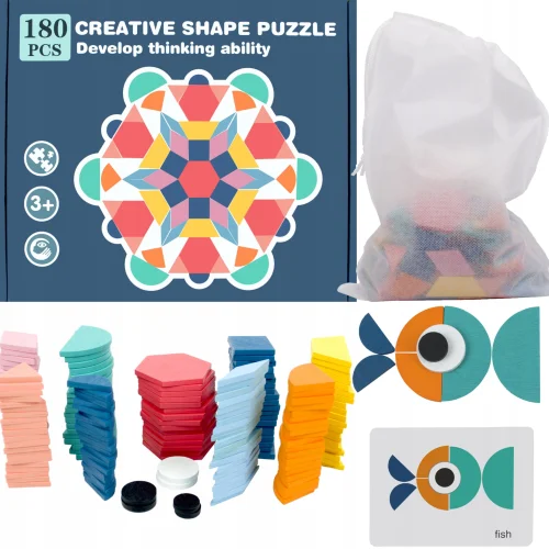 Drewniana układanka montessori puzzle klocki 180el