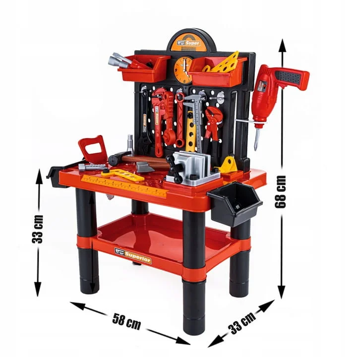 Warsztat zestaw małego majsterkowicza dla chłopca dzieci + piła + młotek + wiertarka + narzędzia 2 latka 3 latka 4 latka pomarańczowy  twojadzidzia 5.jpg