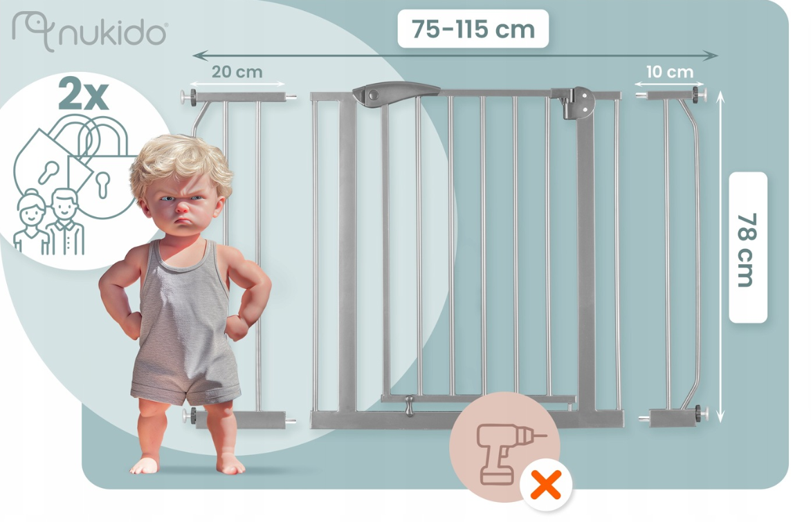 Barierka zabezpieczająca rozporowa barierka na schody dla dzieci 75- 115 cm szara