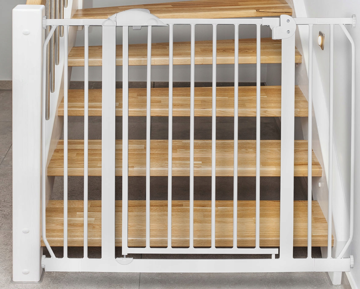 Barierka bramka zabezpieczająca na schody biała bramka rozporowa 75 do 105 cm