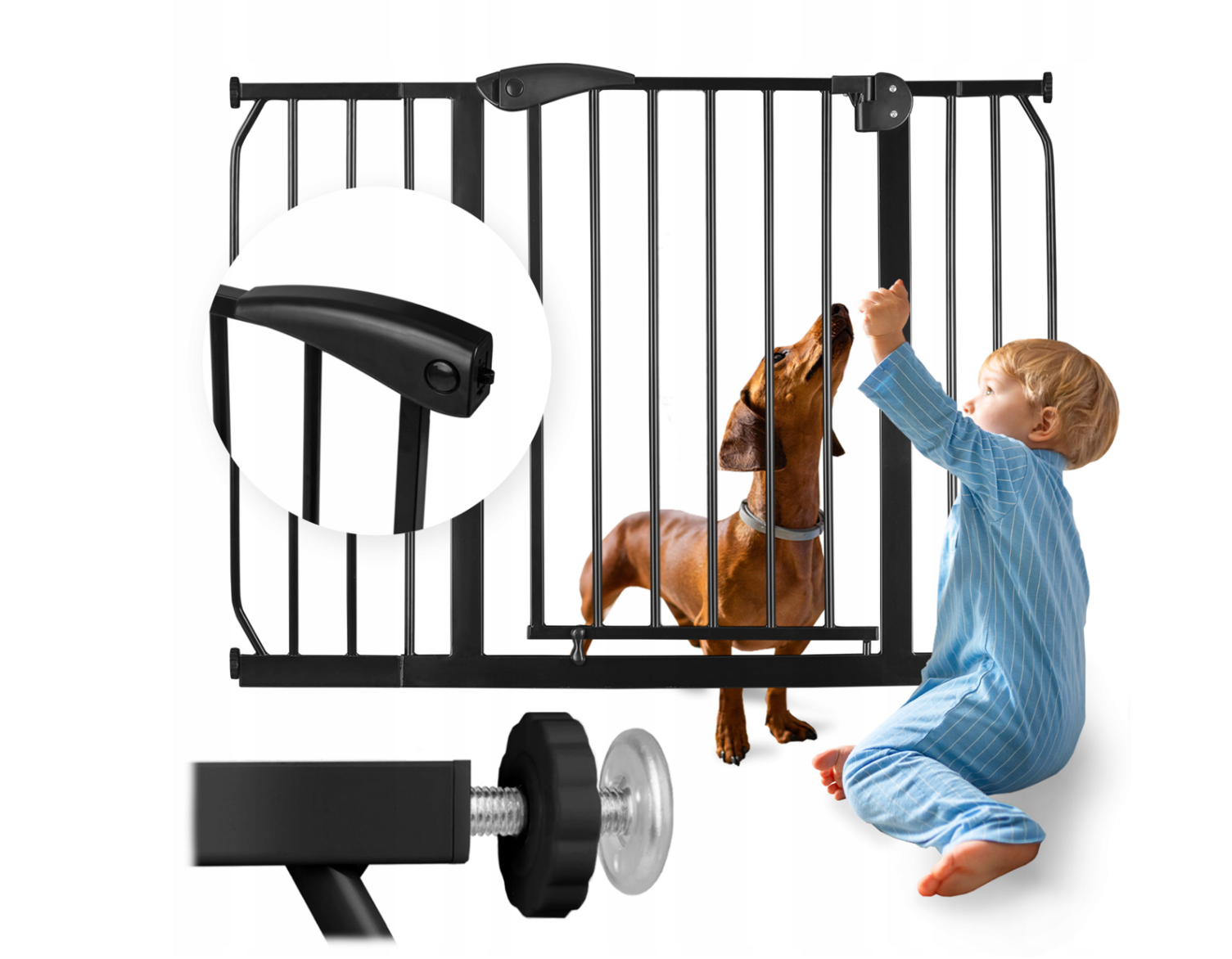 Bramka na schody barierka zabezpieczająca rozporowa dla dzieci 75-115cm czarna