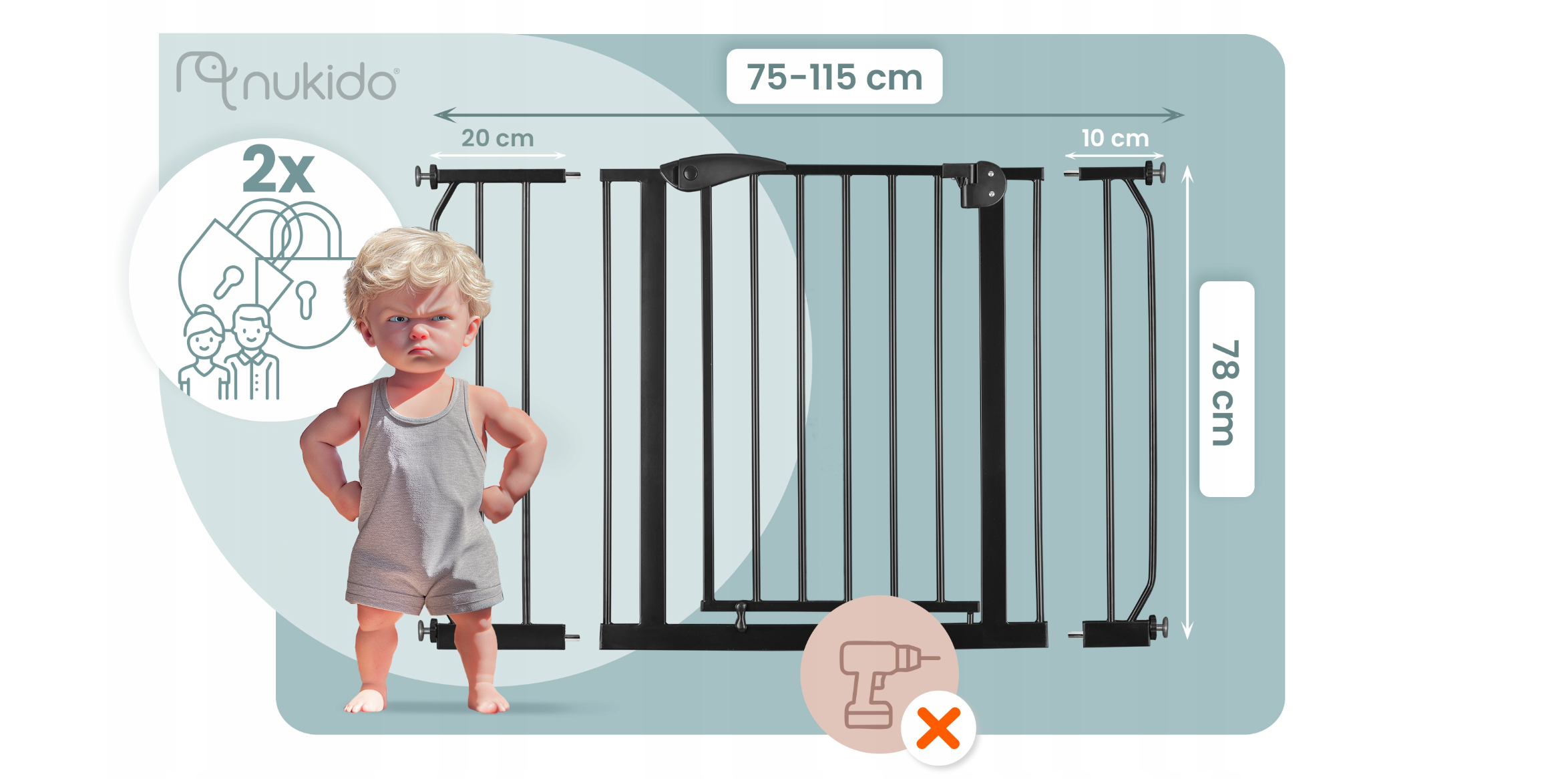 Bramka na schody barierka zabezpieczająca rozporowa dla dzieci 75-115cm czarna