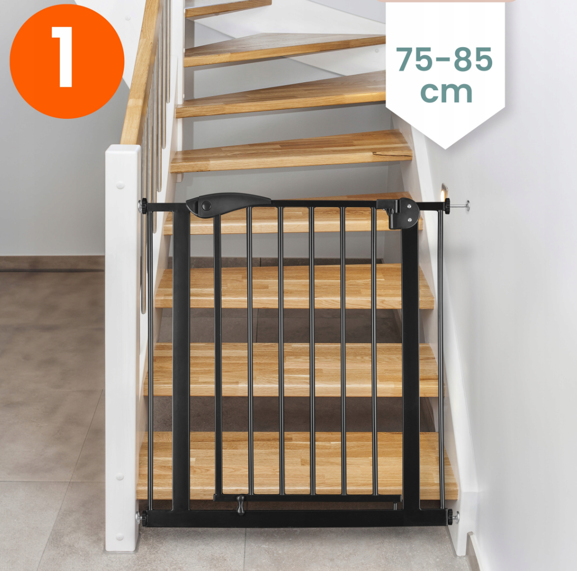 Bramka na schody barierka zabezpieczająca rozporowa dla dzieci 75-115cm czarna