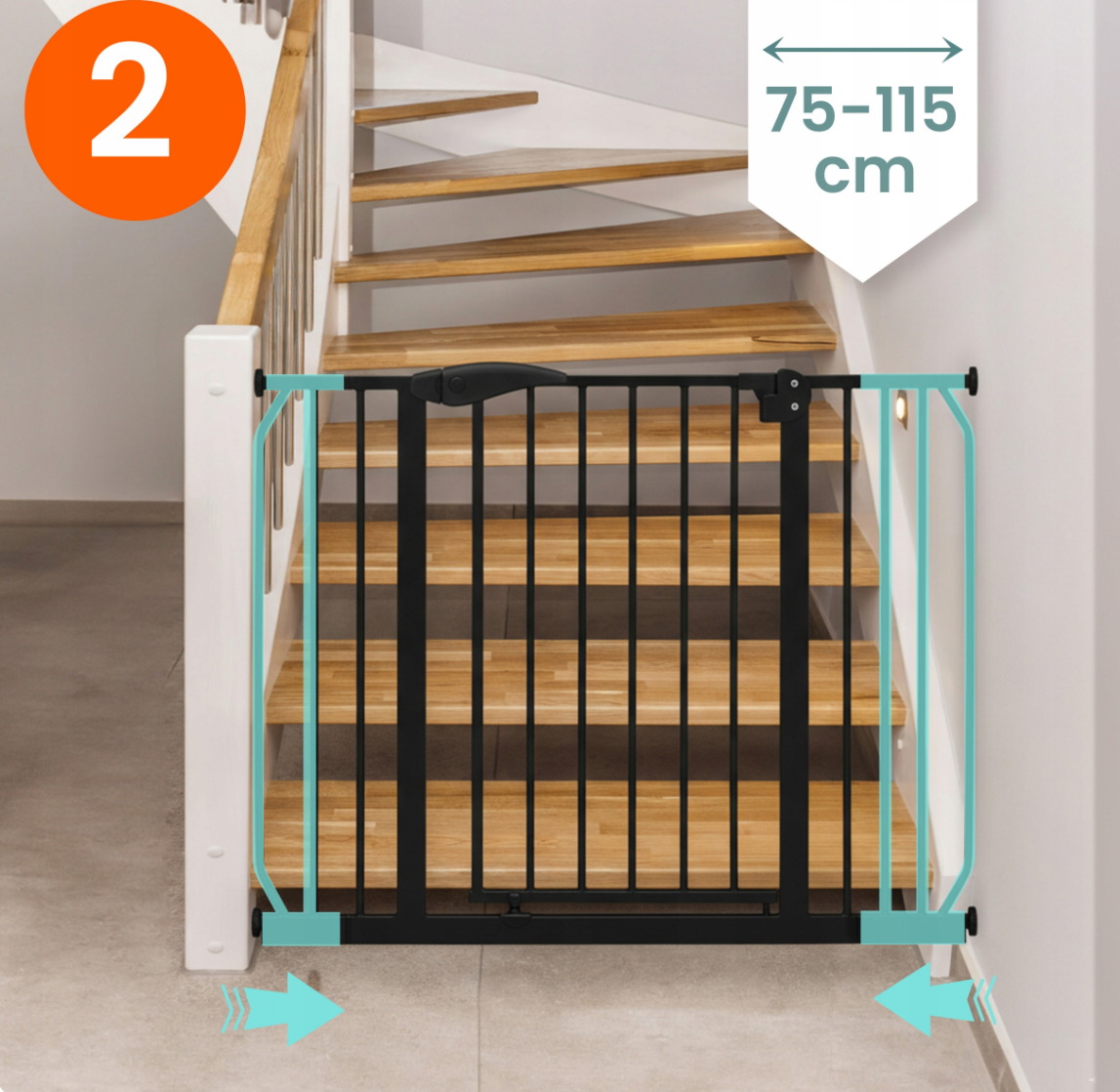 Bramka na schody barierka zabezpieczająca rozporowa dla dzieci 75-115cm czarna