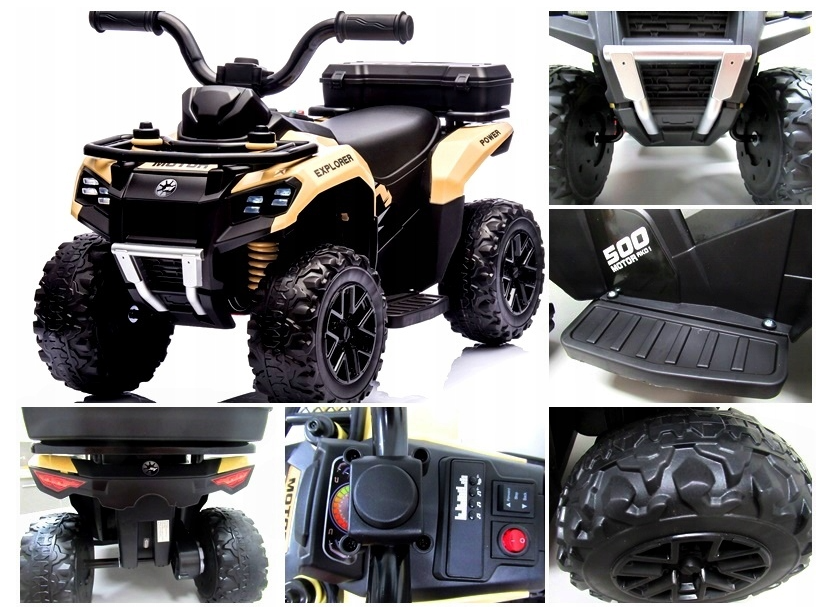 Quad dla dzieci na akumulator muzyka światło Akumulator litowo-jonowy khaki brązowo beżowy