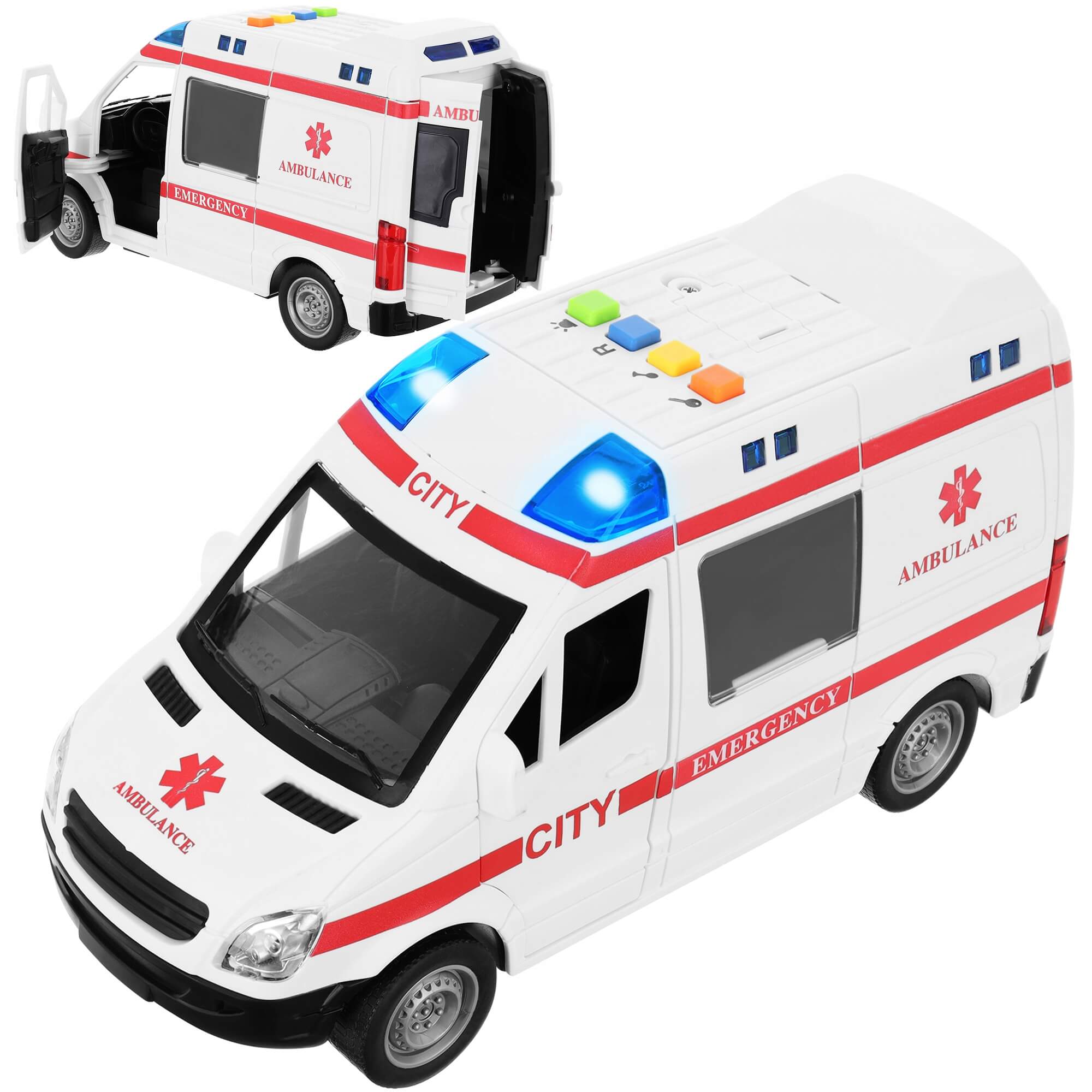 auto ambulans pogotowie ratunkowe karetka otwierane drzwi swiatlo dzwieki Lt139