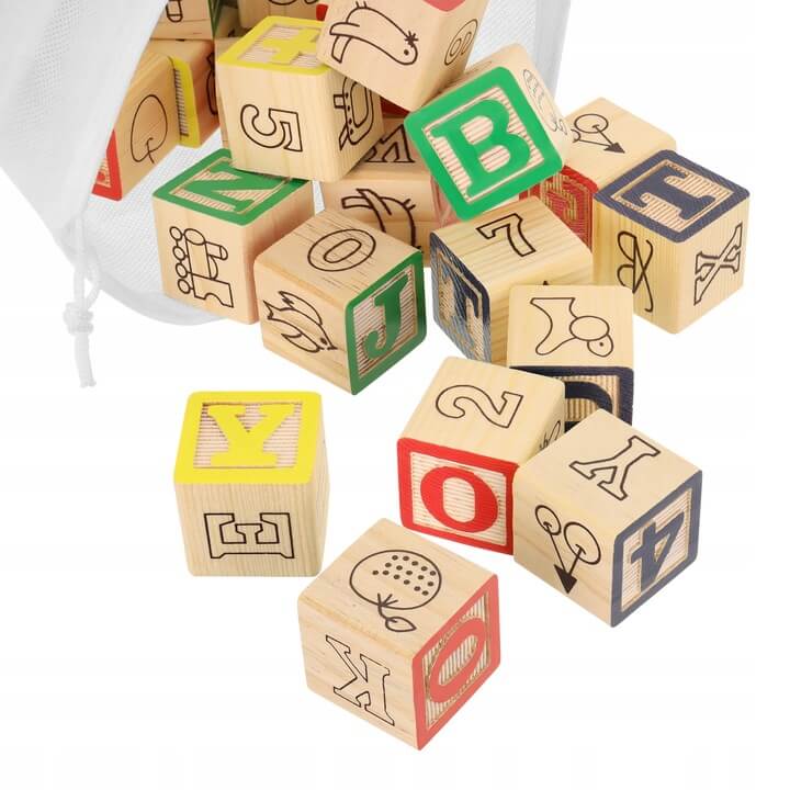 klocki drewniane litery cyfry obrazki Lt335